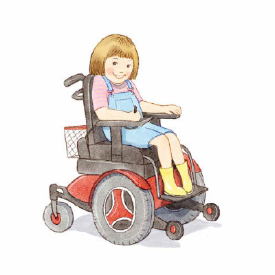 Illustration from A Dash of Adventure Children's Book featuring Millie in her wheelchair