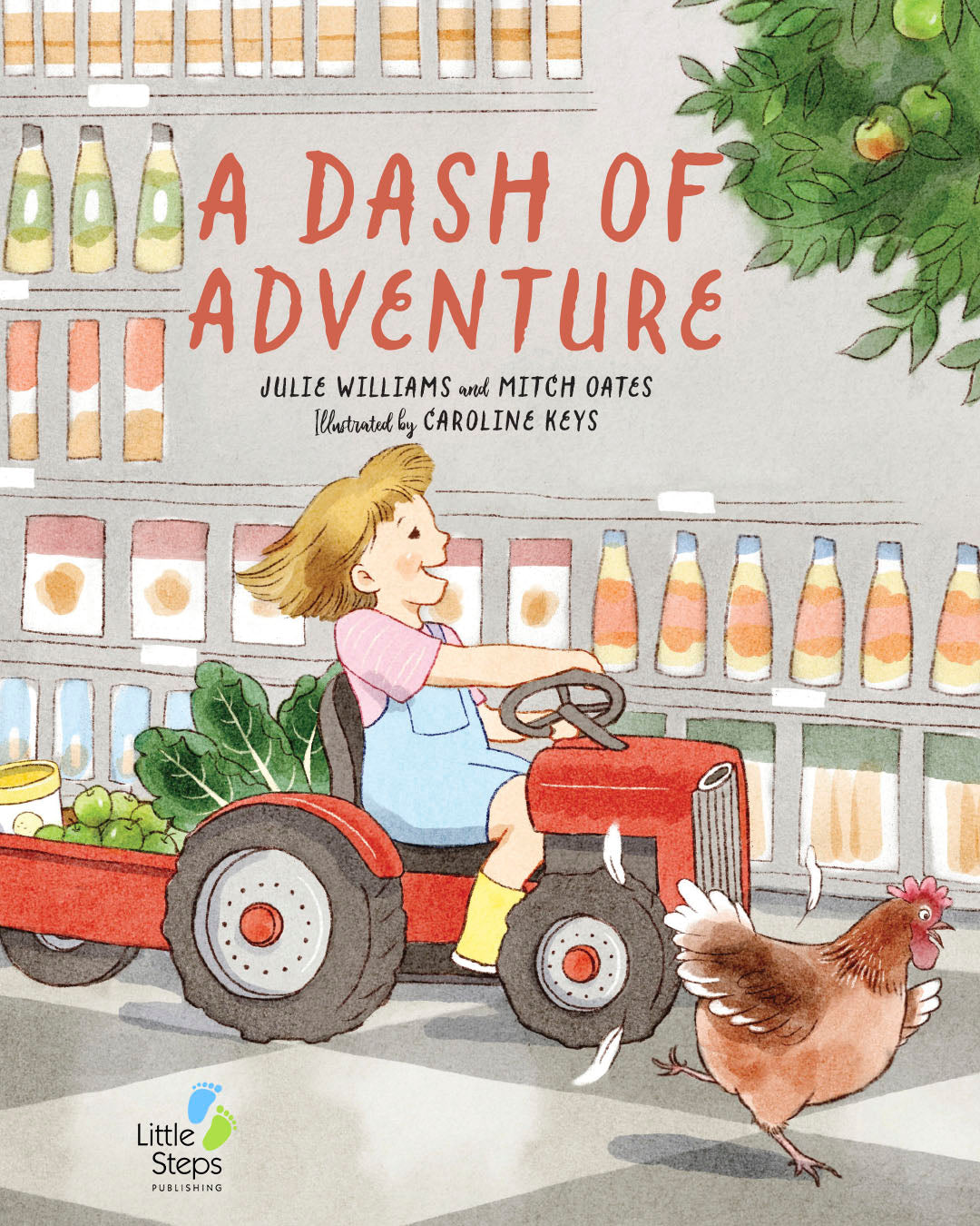 Illustration from A Dash of Adventure Children's Book featuring Millie having fun in the Supermarket